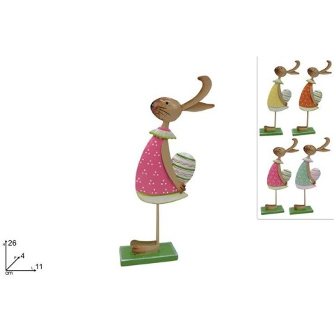 DECORAZIONE CONIGLIO IN LATTA 26CM 4 COL.